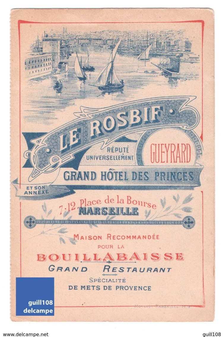 Spécialité De Marseille Bouillabaisse Gueyrard Le Rosbif Grand Hôtel Des Princes Restaurant Provence Port Voilier A2-100 - Advertising