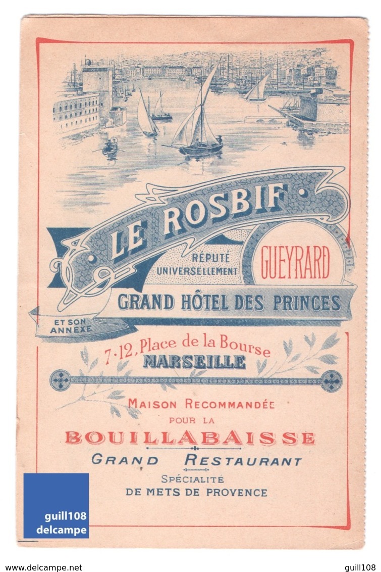 Spécialité De Marseille Bouillabaisse Gueyrard Le Rosbif Grand Hôtel Des Princes Restaurant Provence Port Voilier A2-100 - Advertising