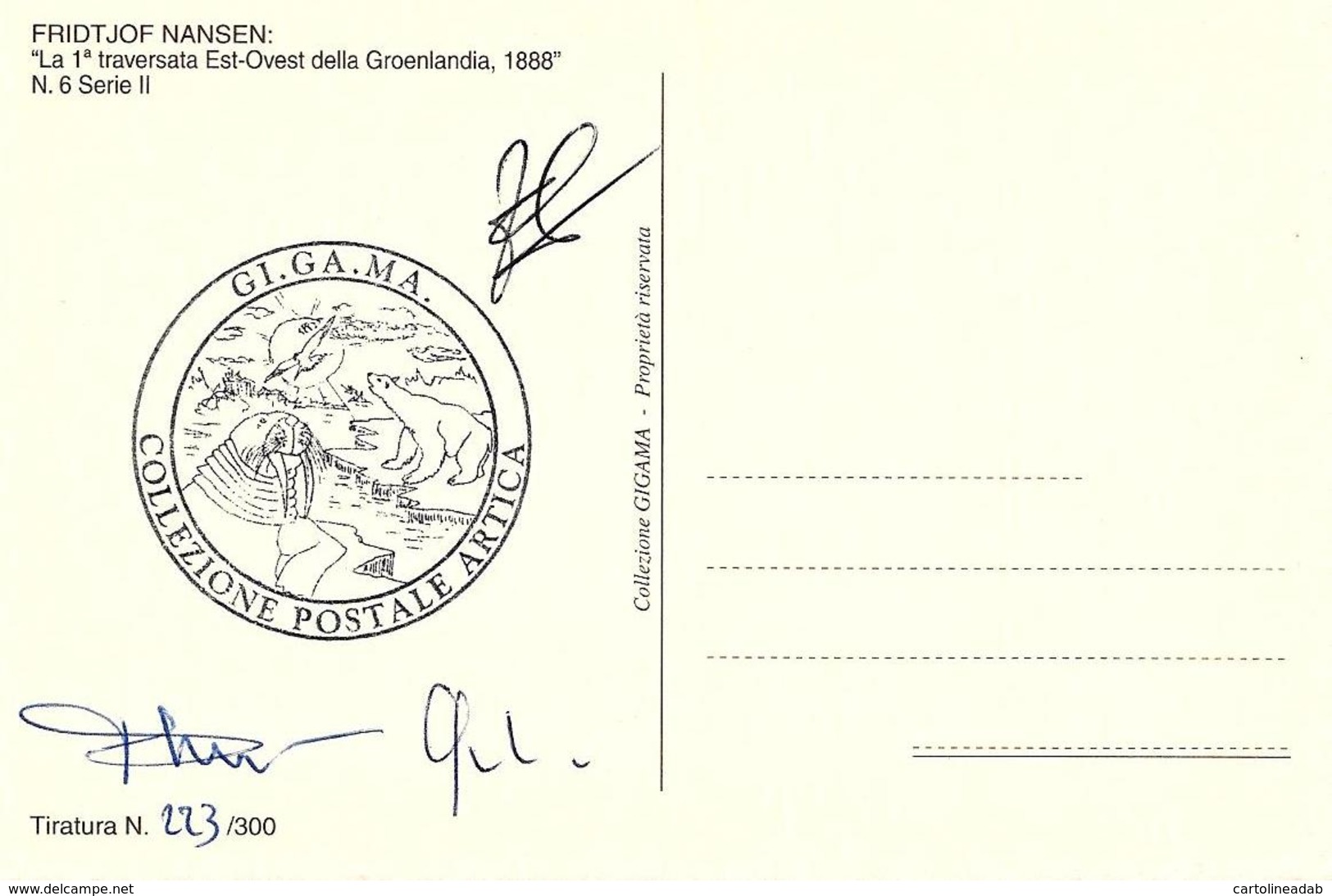 [MD3925] CPM - COLLEZIONE POSTALE ARTICA CON ANNULLO E FIRME N° 6 1888 FRIDT JOF NANSEN - PERFETTA - NV - Storia