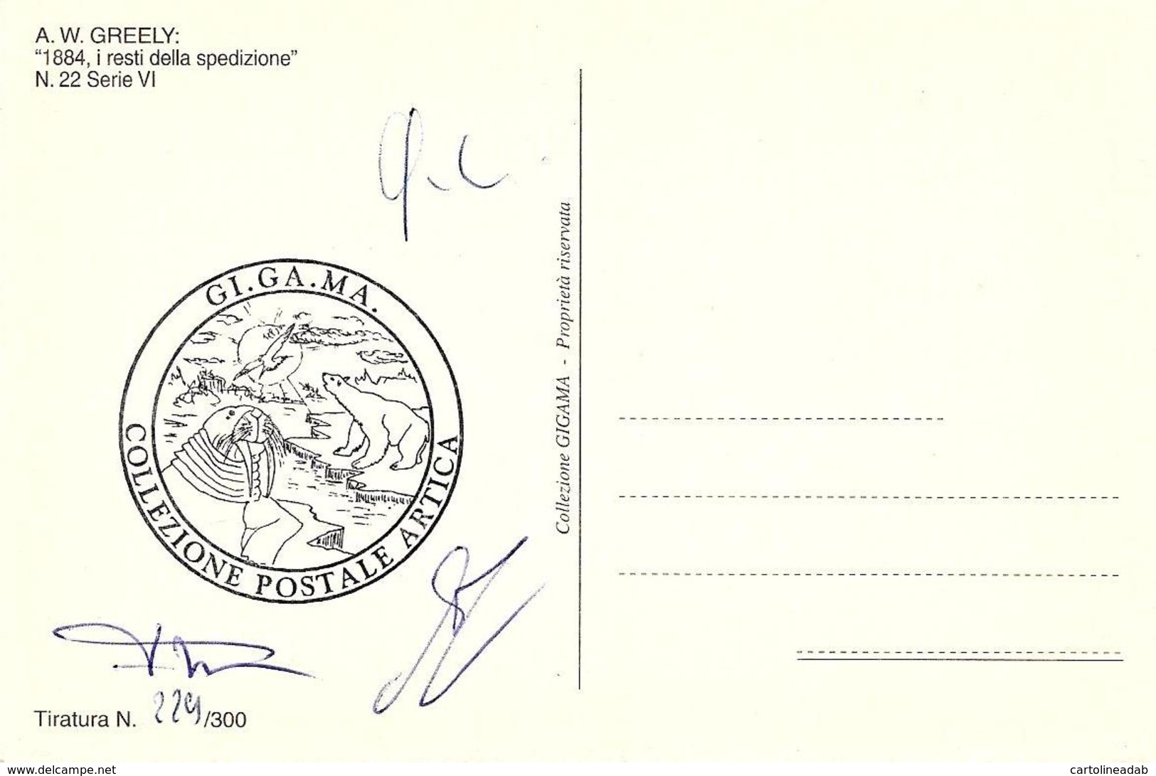 [MD3936] CPM - COLLEZIONE POSTALE ARTICA CON ANNULLO E FIRME N° 22 1884 A.W. GREELY - PERFETTA - NV - Storia