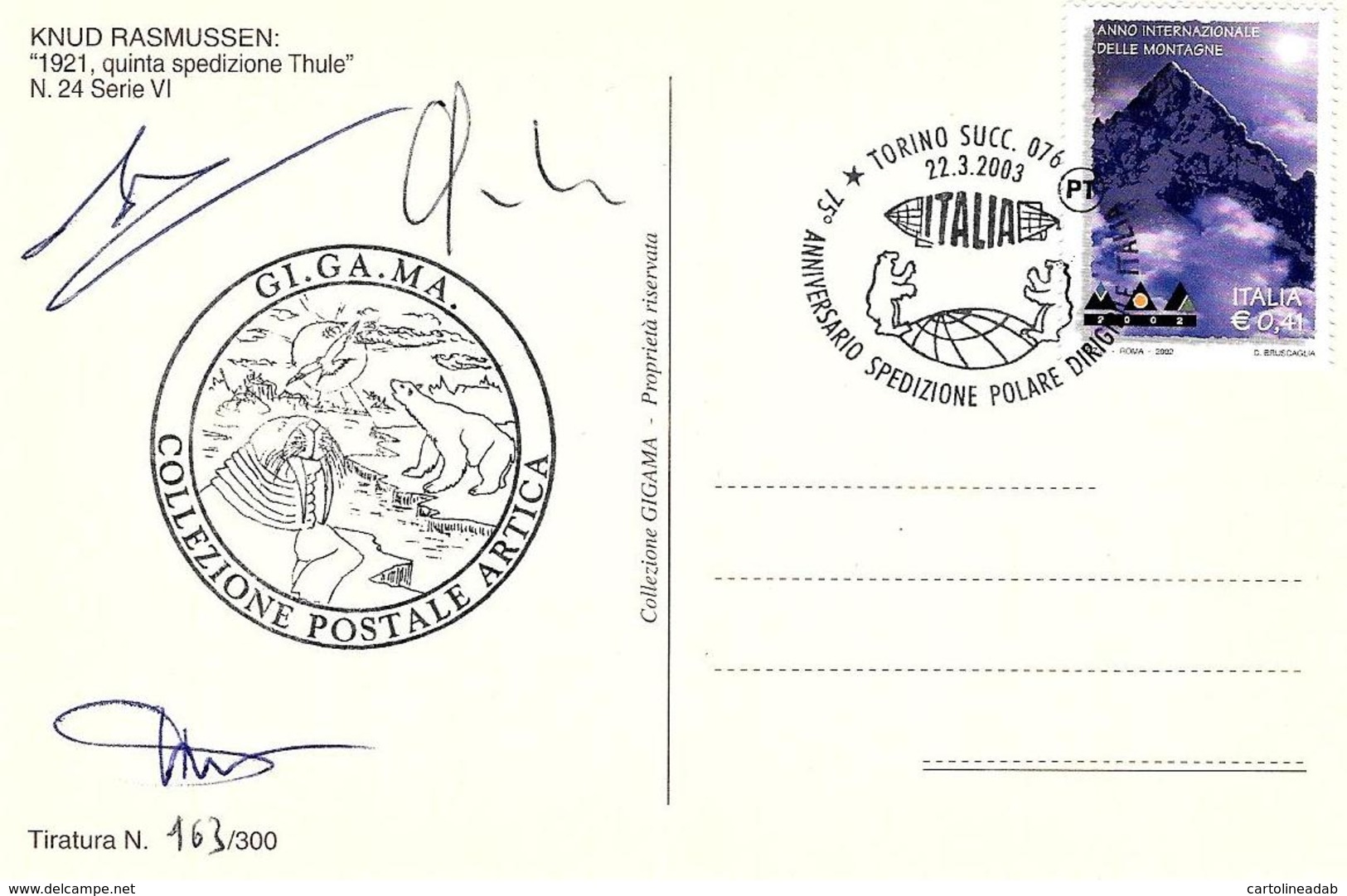 [MD3939] CPM - COLLEZIONE POSTALE ARTICA CON ANNULLO FRANCOBOLLO FIRME N° 24 1921 KNUD RASMUSSEN - PERFETTA - NV - Storia