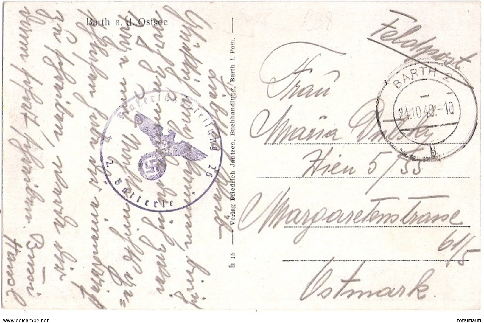 BARTH Ostsee Vor Pommern Luftaufnahme Kreishaus Hafen Markt Gelaufen 24.1.1942 Als Feldpost Mit Formationsstempel - Barth