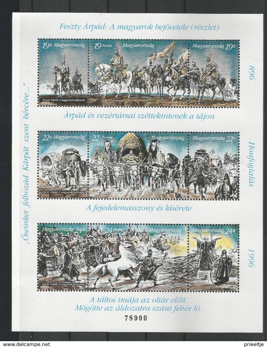 Hungary 1996 Hungarian Conquest Centenary Sheet IV Y.T. 3530/3532 ** - Blocks & Kleinbögen