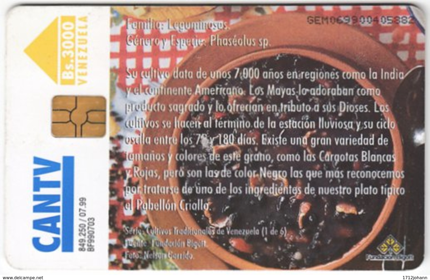 VENEZUELA B-213 Chip CanTV - Food, Beans - Used - Venezuela