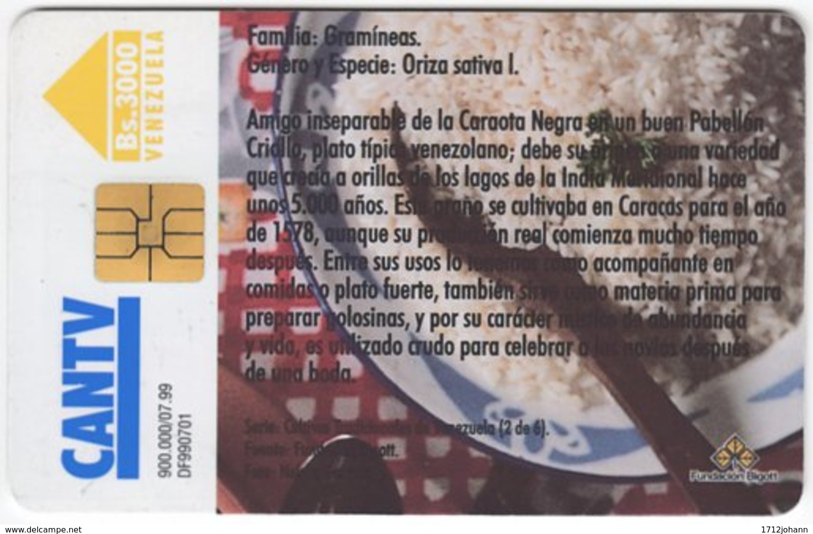 VENEZUELA B-214 Chip CanTV - Food, Rice - Used - Venezuela