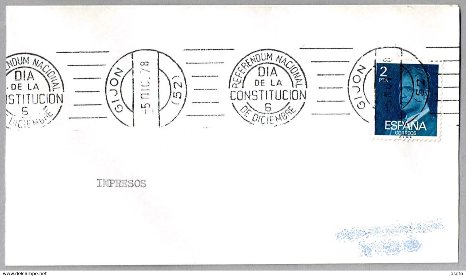 Rodillo REFERENDUM NACIONAL - DIA DE LA CONSTITUCION - 6 DE DICIEMBRE. Gijon, Asturias, 1978 - Cartas & Documentos
