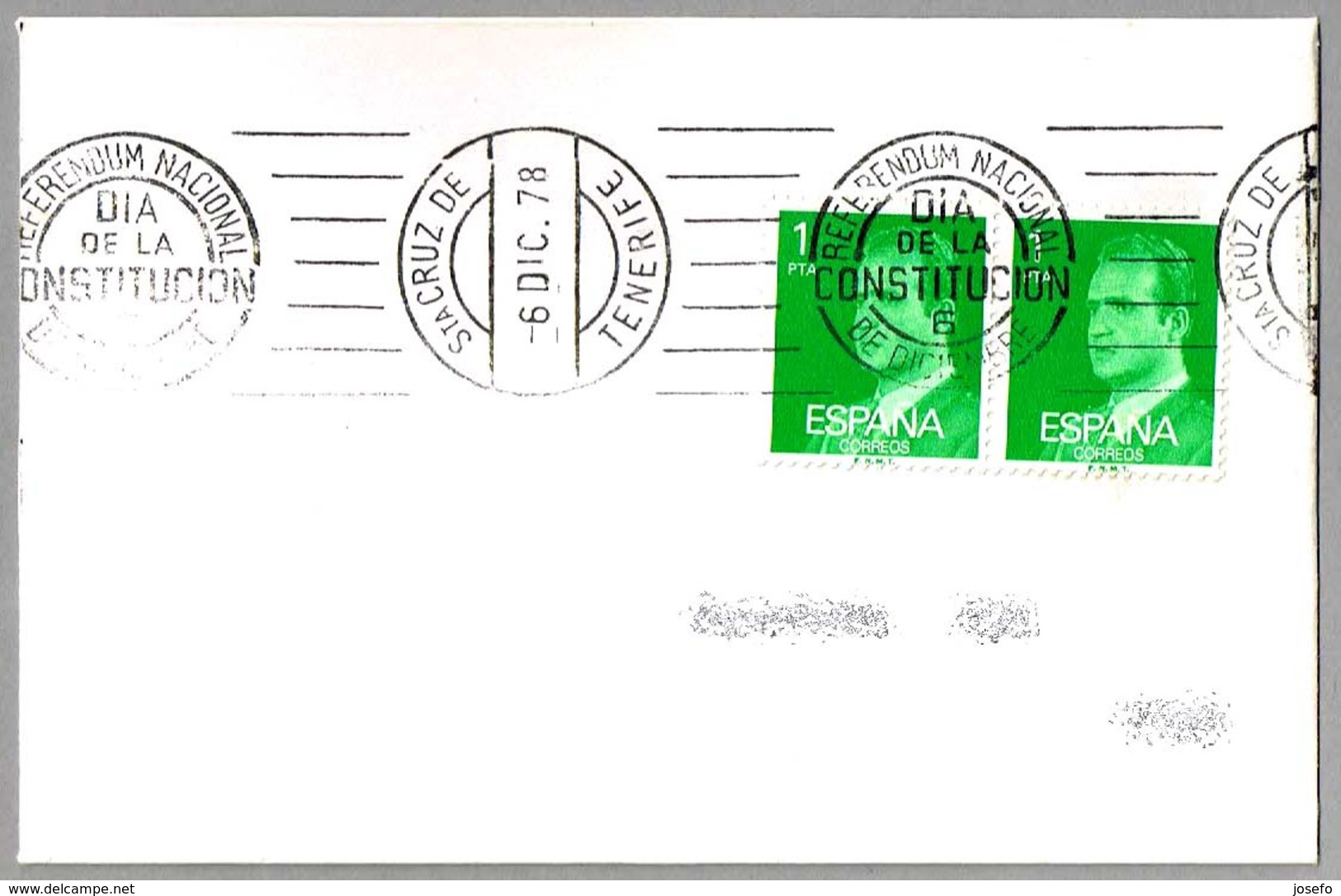 Rodillo REFERENDUM NACIONAL - DIA DE LA CONSTITUCION - 6 DE DICIEMBRE. Sta Cruz Tenerife, Canarias, 1978 - Cartas & Documentos