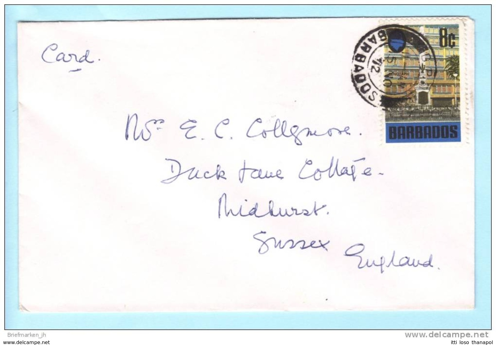 BARBADOS - Brief Cover Lettre 303 Brunnen Bauwerk (Scan)(23149) - Barbados (1966-...)