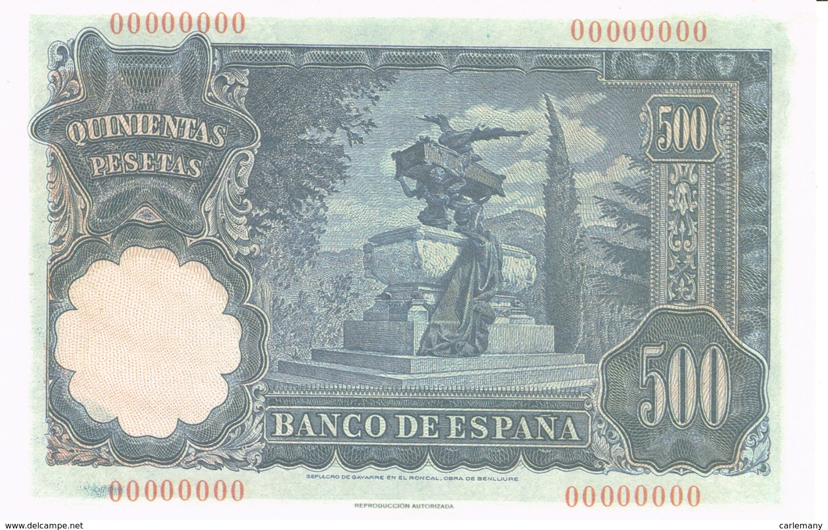 Billet Facsimil  1000 Pts 0000000 España Espagne1951   Diciembrev - 500 Pesetas