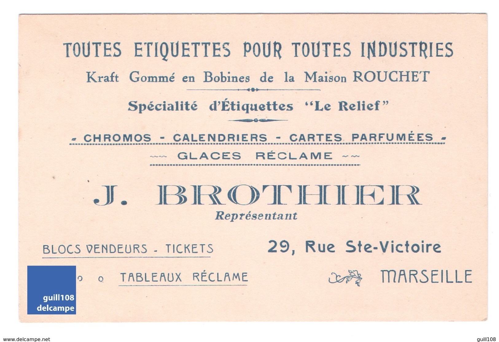Carte De Visite Etiquettes Chromo Calendrier J. Brothier Imprimeur Marseille Rue Sainte Victoire Rouchet Chromos A2-94 - Cartoncini Da Visita