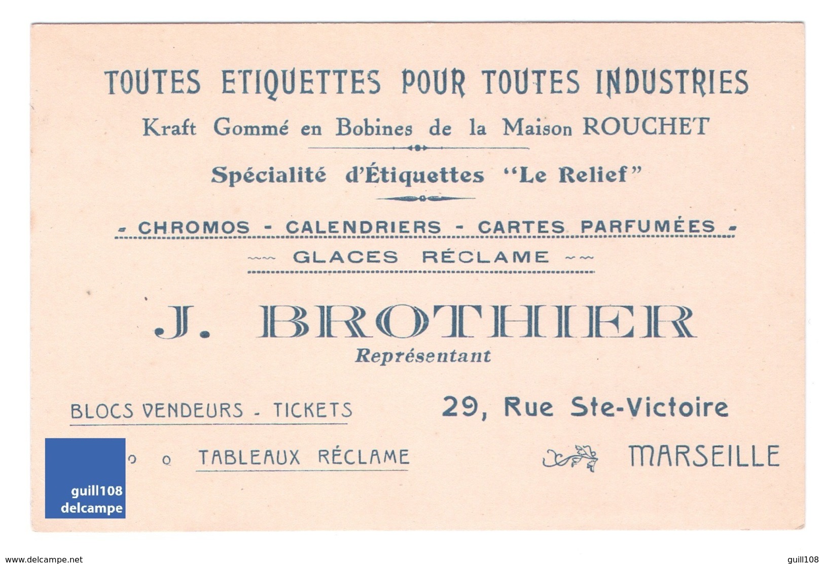 Carte De Visite Etiquettes Chromo Calendrier J. Brothier Imprimeur Marseille Rue Sainte Victoire Rouchet Chromos A2-94 - Tarjetas De Visita