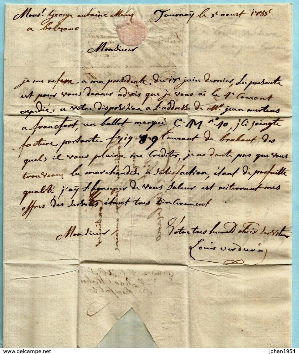 Brief Met Inhoud 01/08/1785, Lijnstempel DE FRANCFORT Naar Bolzano - Préphilatélie