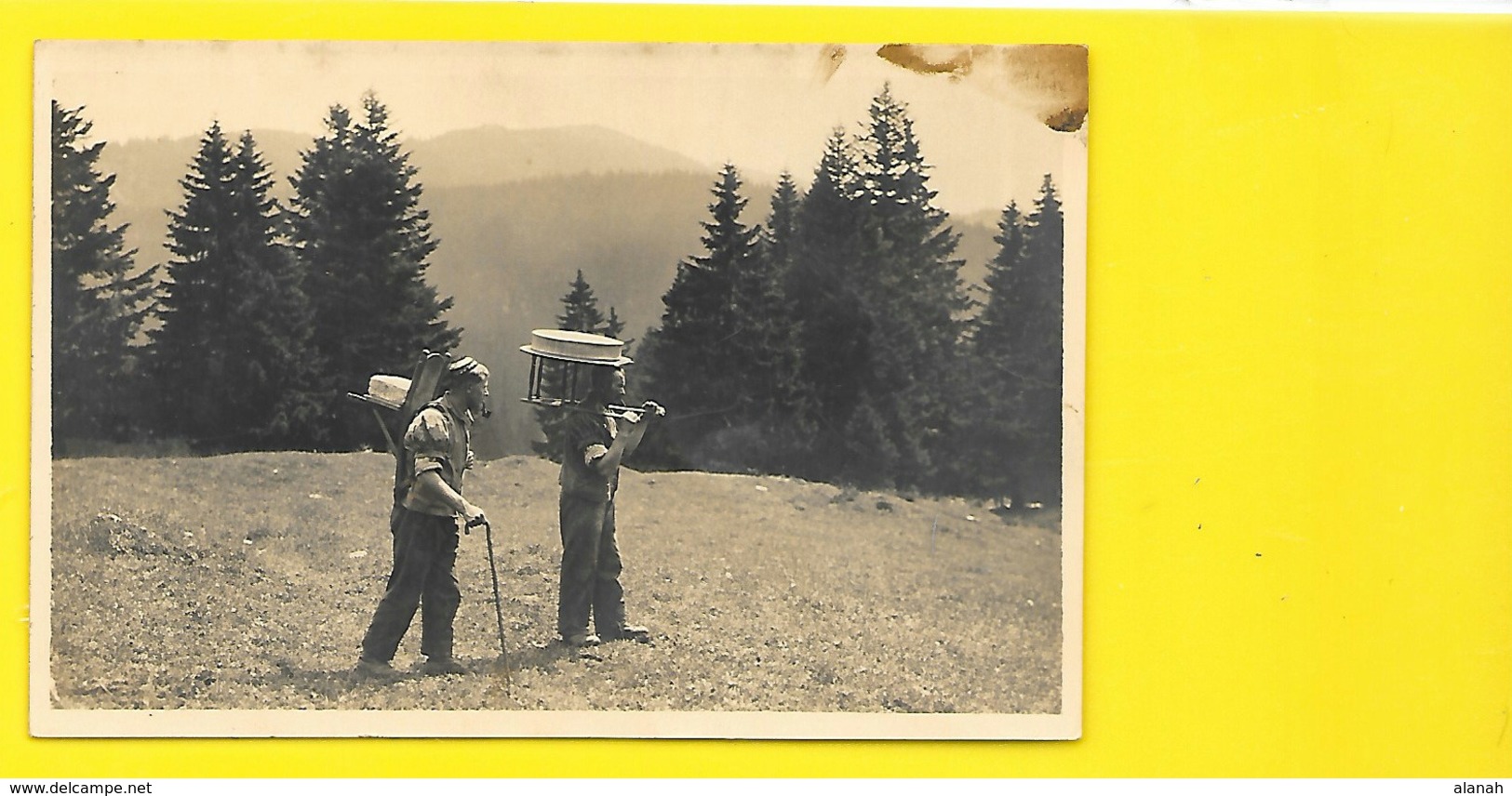 Carte Photo Porteurs De Fromages Jura Monteret (Luscher) Suisse (VD) - Autres & Non Classés