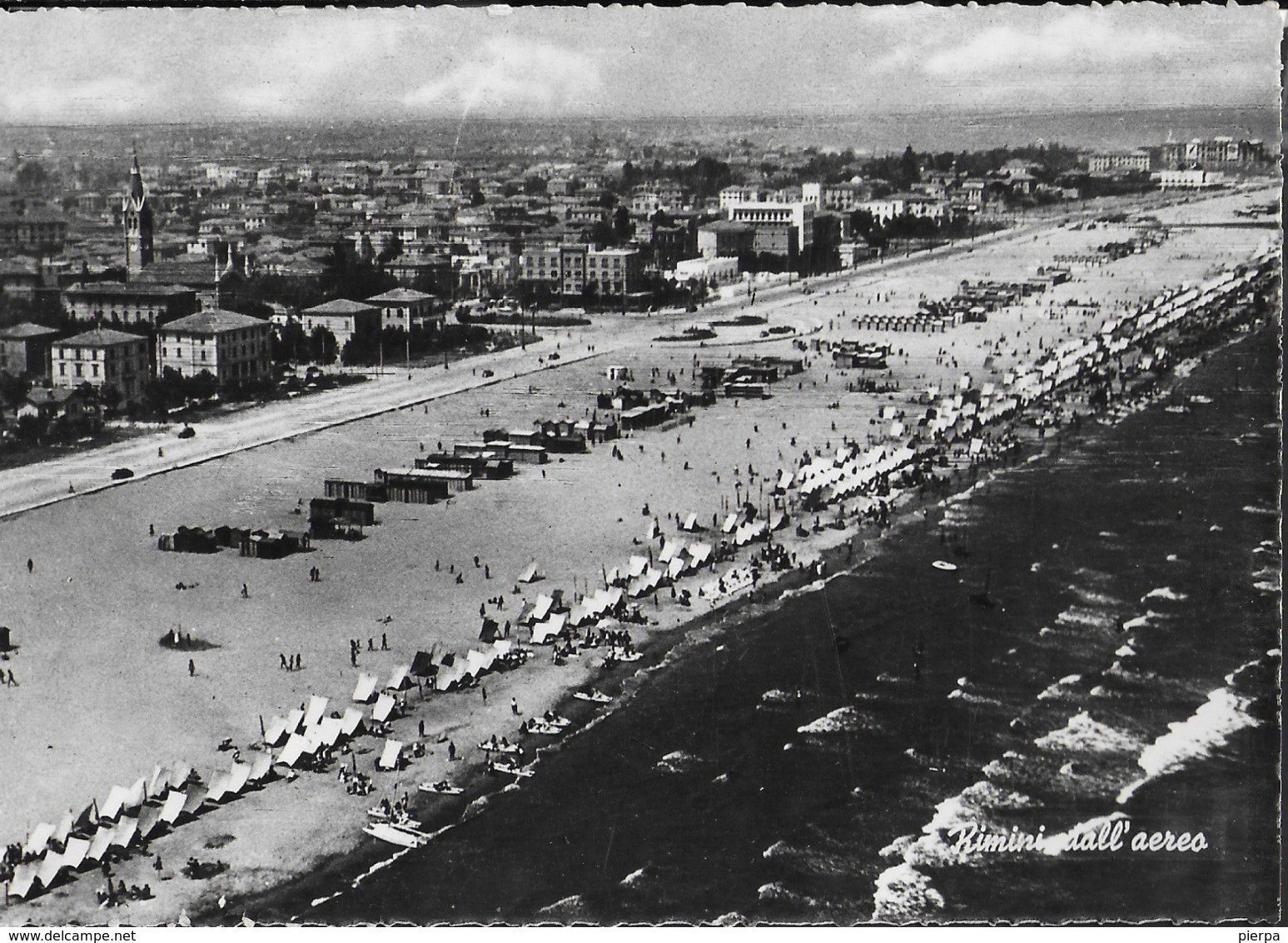 EMILIA ROMAGNA - RIMINI  - PANORAMA AEREO - VIAGGIATA 1952 FRANCOBOLLO ASPORTATO - Rimini