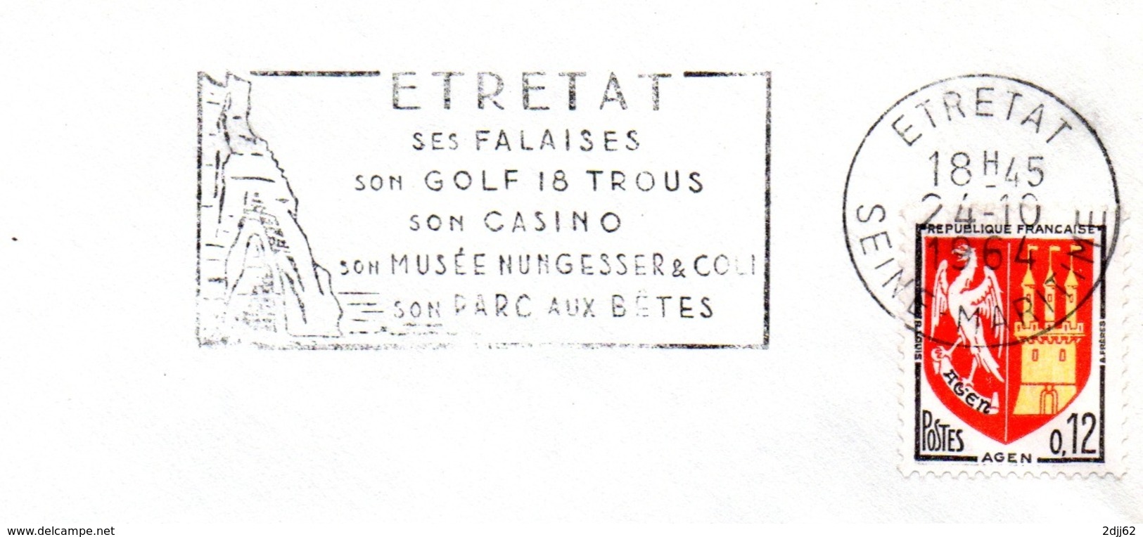 Tourisme, Etretat, Falaise, Golf,casino, Nungesser  - Flamme Secap - Enveloppe Entière  (V418) - Autres & Non Classés