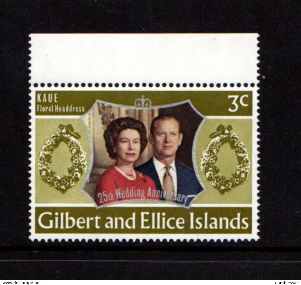 GILBERT  AND  ELLICE  ISLANDS    1973    Royal  Silver  Wedding    3c  Brown Olive    Invert  Wmk     MNH - Gilbert & Ellice Islands (...-1979)