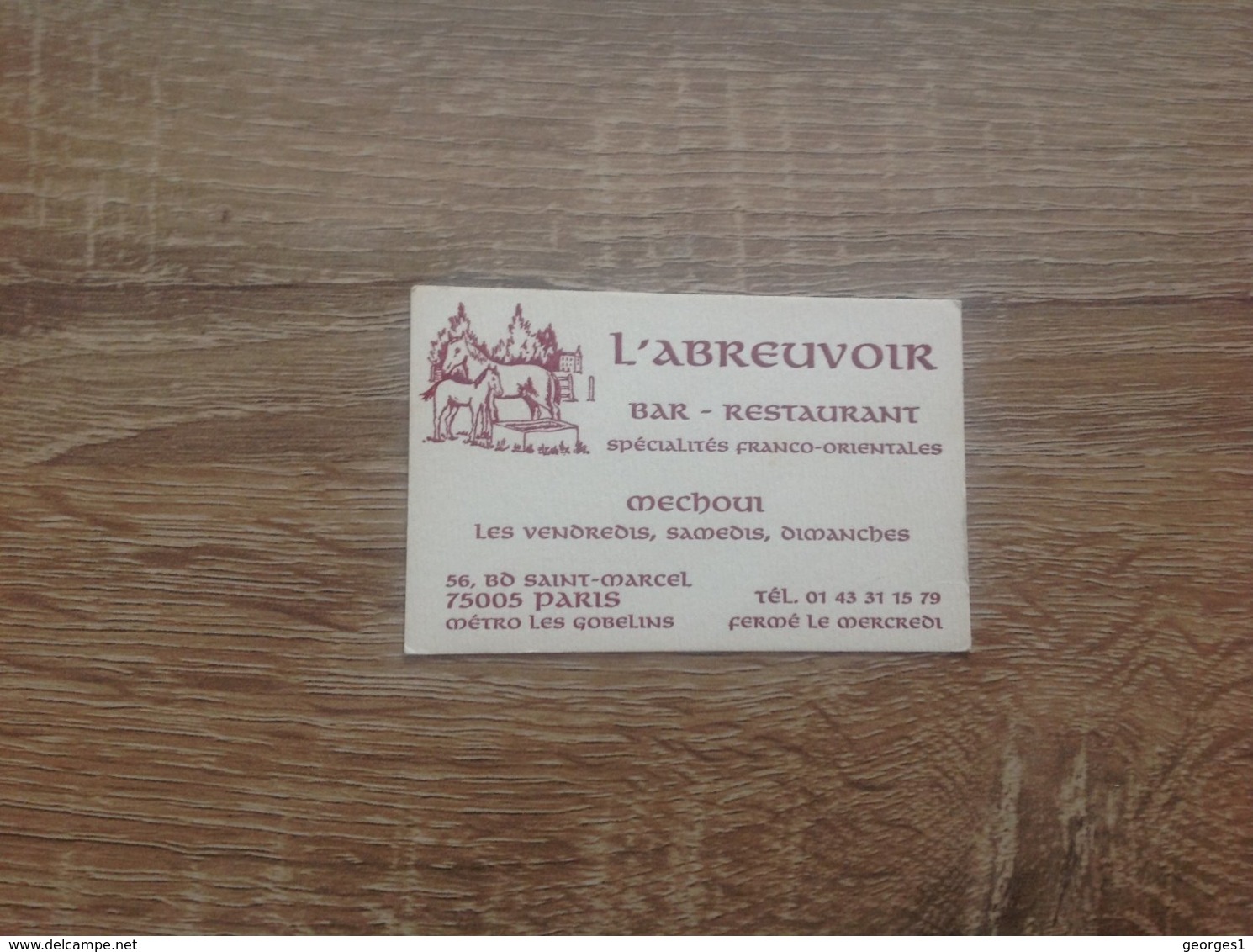 Carte De Visite De Bar Restaurant  L ' Abreuvoir   Paris 5eme - Cartoncini Da Visita