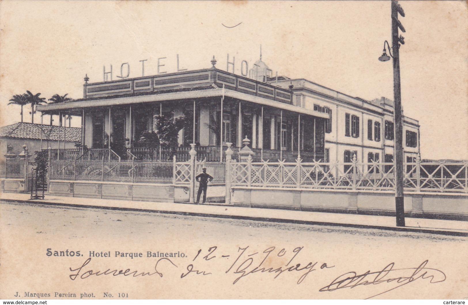 Amérique,BRAZIL,Brésil,Brasil,SAO PAULO,SANTOS,VILLE PORTUAIRE,CARTE ANCIENNE,RARE,1909,TIMBRE,HOTEL - São Paulo