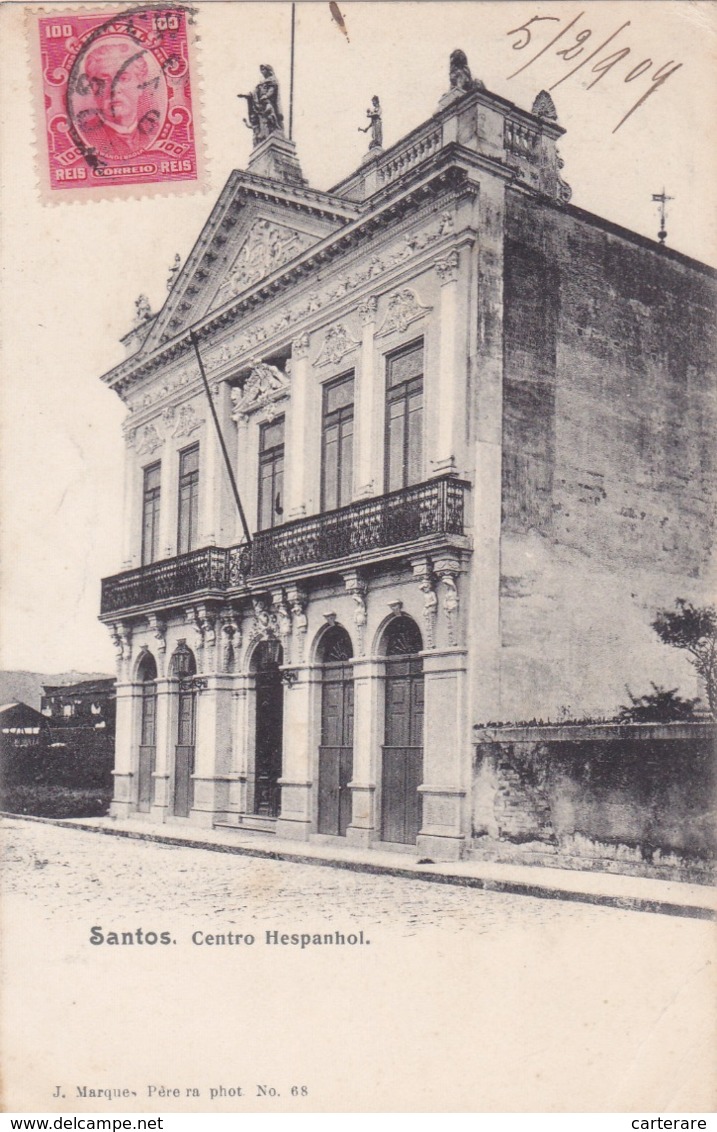 Amérique,BRAZIL,Brésil,Brasil,SAO PAULO,SANTOS,VILLE PORTUAIRE,CARTE ANCIENNE,RARE,1909,TIMBRE - São Paulo