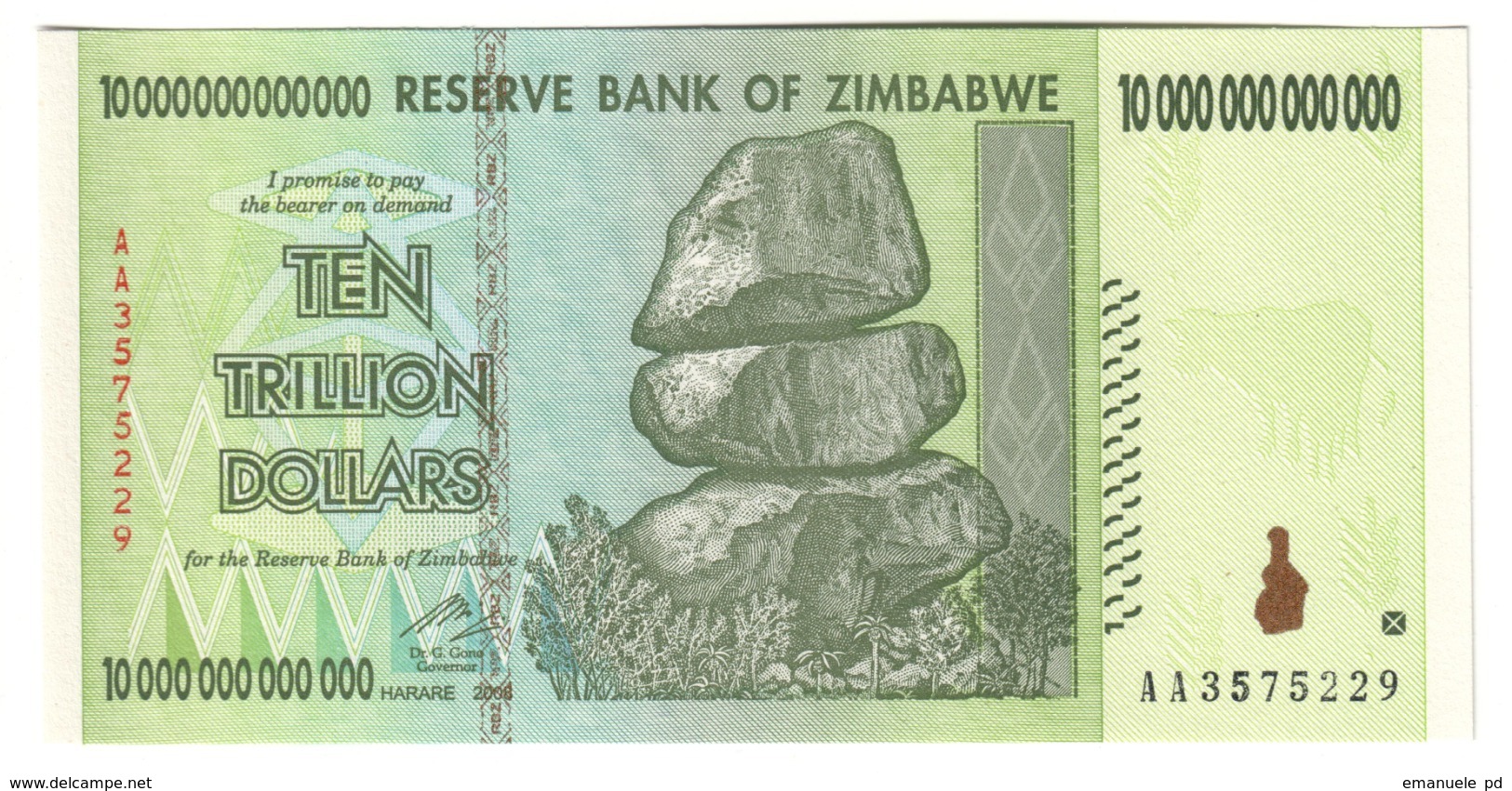 Zimbabwe 10 Trillions Dollars 2008 Pick 88 UNC (UV Checked) - Zimbabwe