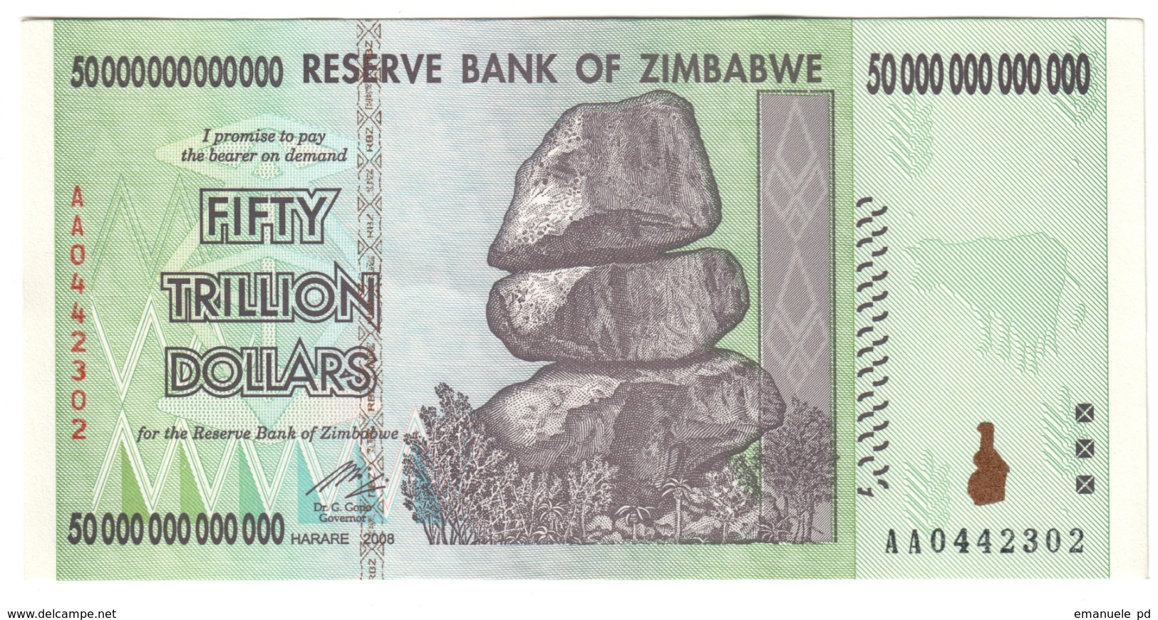 Zimbabwe 50 Trillions Dollars 2008 Pick 90 UNC (UV Checked) - Zimbabwe