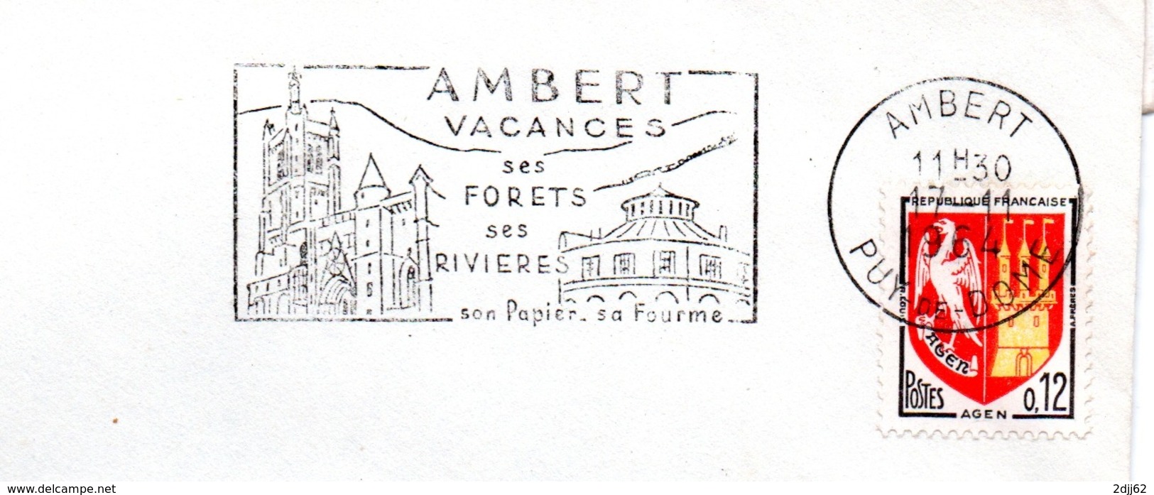 Tourisme, Ambert, Papier, Fromage, Fourme - Flamme Secap - Enveloppe Entière (V423) - Autres & Non Classés