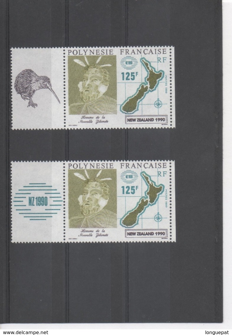 POLYNESIE Française - Tête De Mahoi, Carte De La Nouvelle-Zélande - "Nouvelle-Zélande 90" Exposition Philatélique - Neufs