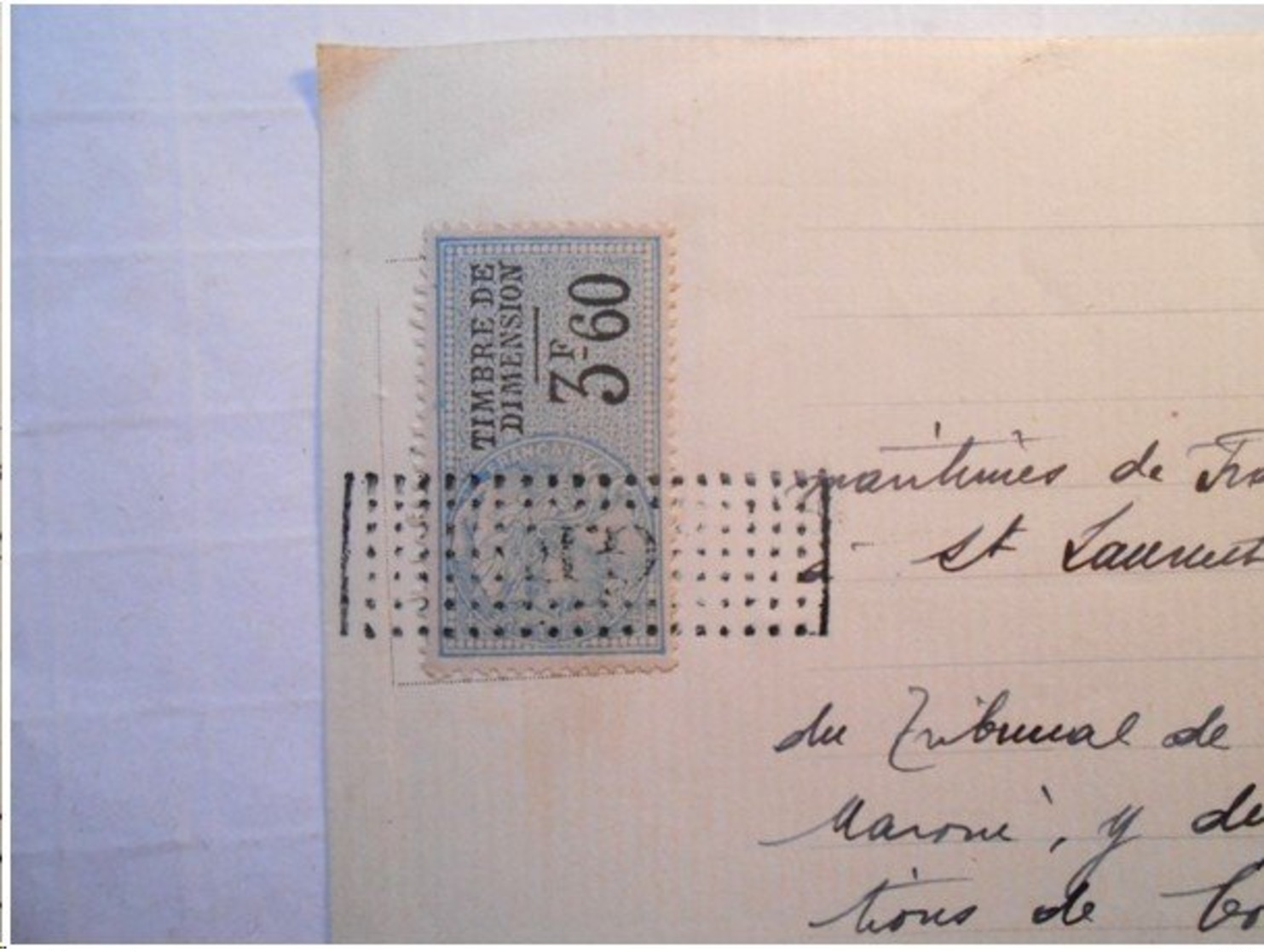 Timbre Fiscal Dimension 3f60 Sur Doc Saint Laurent Du Maroni (Guyane)- 1933 (Publication & Tambour Dans Tout Le Village) - Altri & Non Classificati