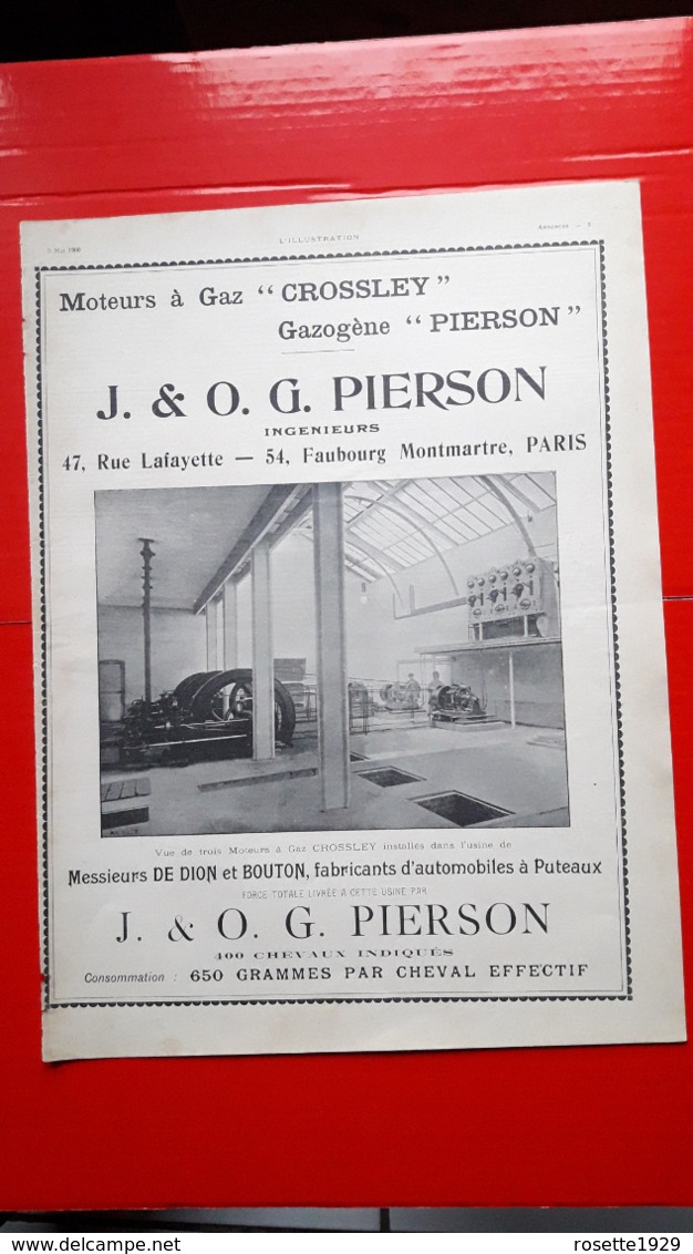 Ancienne Pub Moteurs à Gaz Crossley J. & O.G Pierson Paris, Chez De Dion-Bouton A Puteaux - Werbung