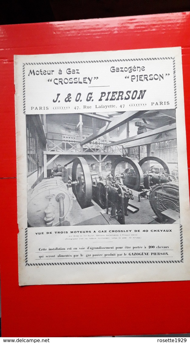 Ancienne Pub Moteurs à Gaz Crossley J. & O.G Pierson Paris, Chez De Dion-Bouton A Puteaux - Publicités