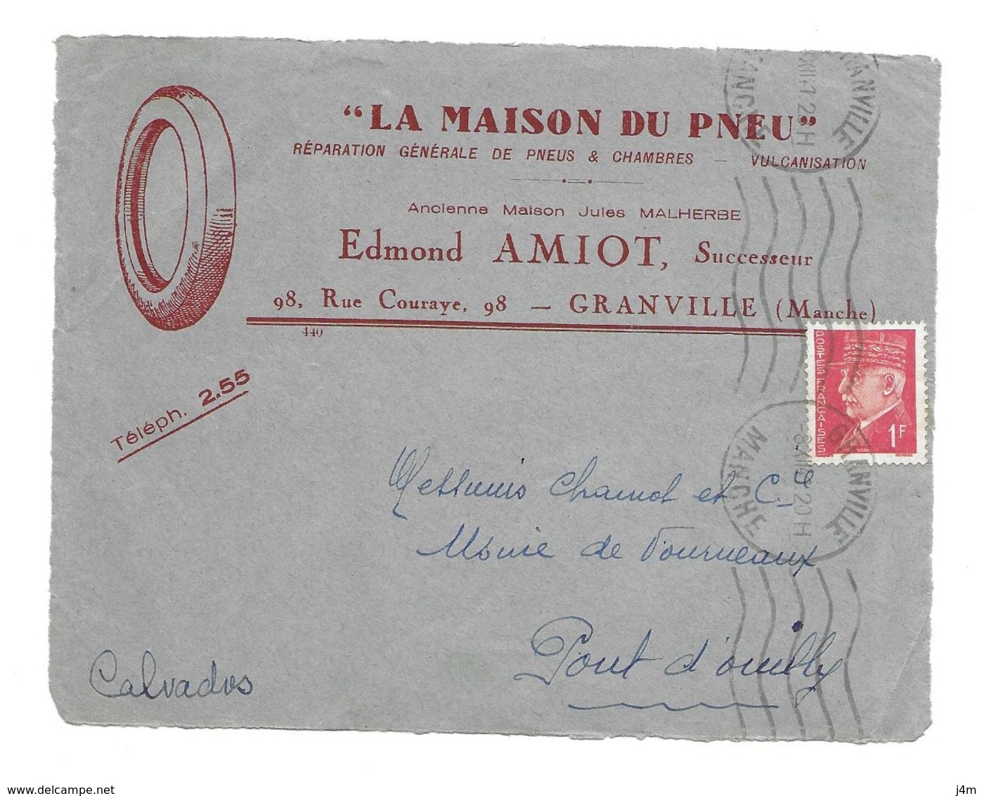 DOCUMENT Commercial ENVELOPPE 1941..La Maison Du Pneu Edmond AMIOT, Rue Couraye GRANVILLE ( Manche 50) ...Recto Seul - 1900 – 1949