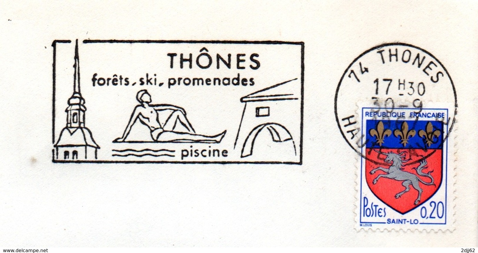 Tourisme, Thones, Clocher, Piscine - Flamme Secap - Enveloppe Entière (V438) - Autres & Non Classés