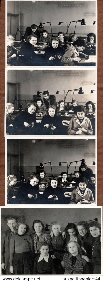 4 Photos Originales Scolaire & Jeunes Femmes Collégiennes En Blouse Pour Apprentissage Manuel & Industriel En 1951 - Pin-up