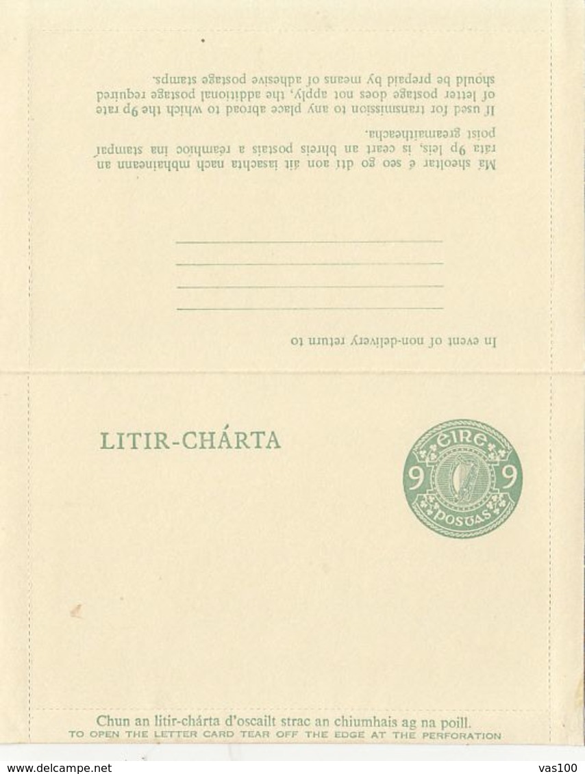 HARP, CLOVER, LETTER CARD STATIONERY, ENTIER POSTAL, UNUSED, IRELAND - Postal Stationery