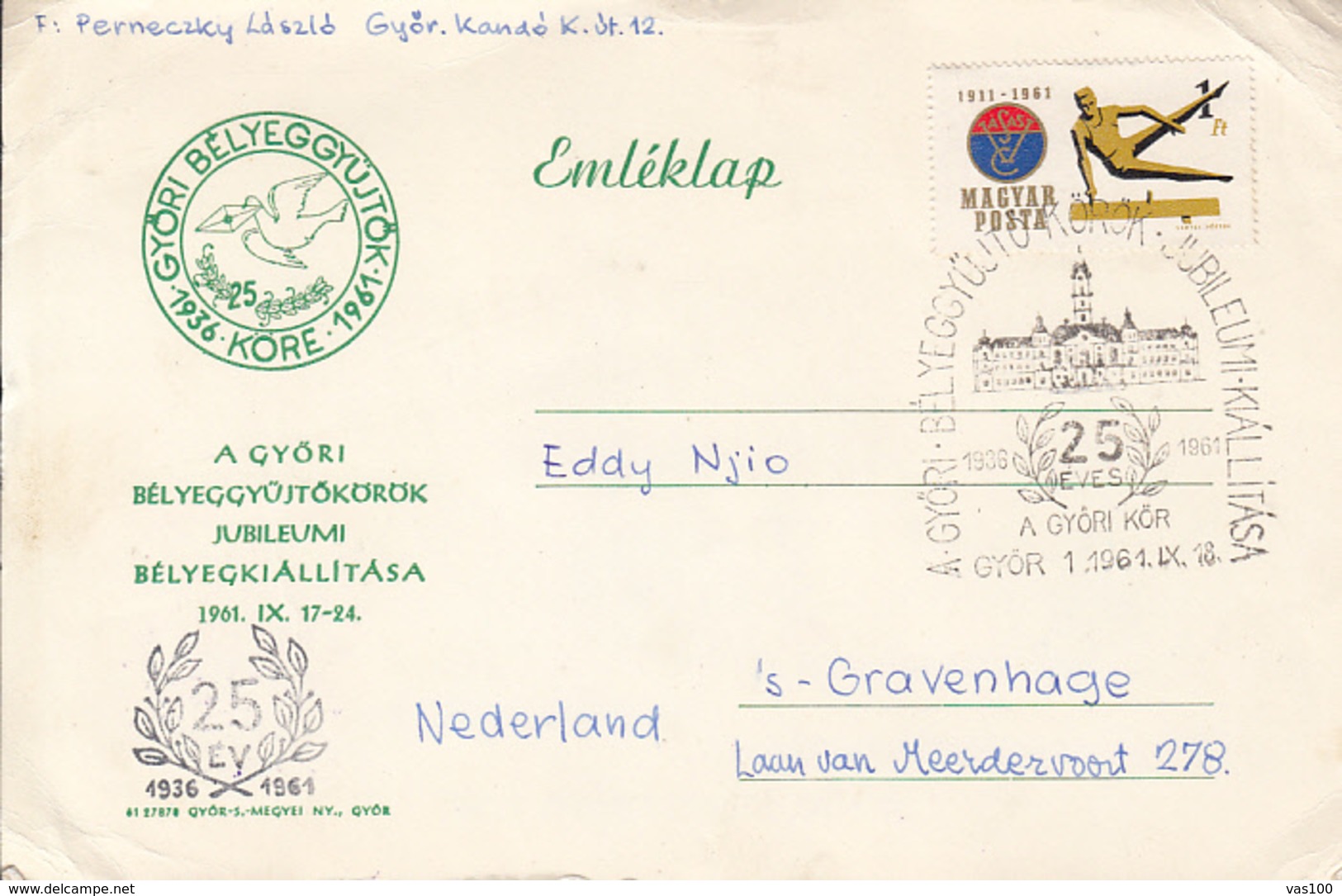 GYOR PHILATELIC EXHIBITION SPECIAL POSTMARKS AND STAMP ON COMMEMORATIVE SHEET, 1961, HUNGARY - Foglietto Ricordo