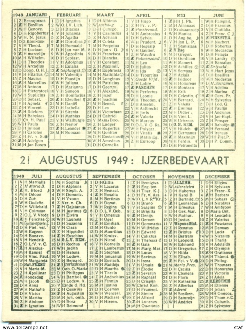 Kalender 1949 : Ijzerbedevaart - AVV-VVK - Petit Format : 1941-60