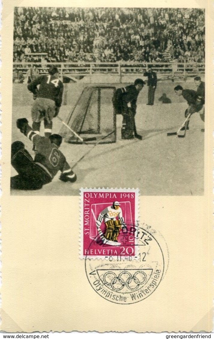 48196 Switzerland  , Maximum 1948 Olympiade Of St. Moritz 1948,  Eishockey, Hockey On Ice,  Hockey Sur Glace - Hockey (su Ghiaccio)