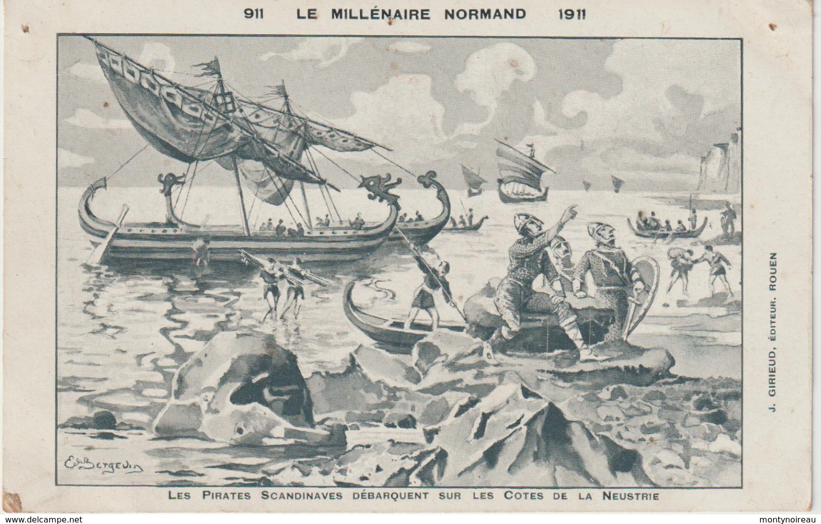 Illustrateur  :  Bergevin ? Millénaire  Normand 1911  Viking ! Vache , Bateau  , J. Girieud  éditeur , Rouen - Sonstige & Ohne Zuordnung