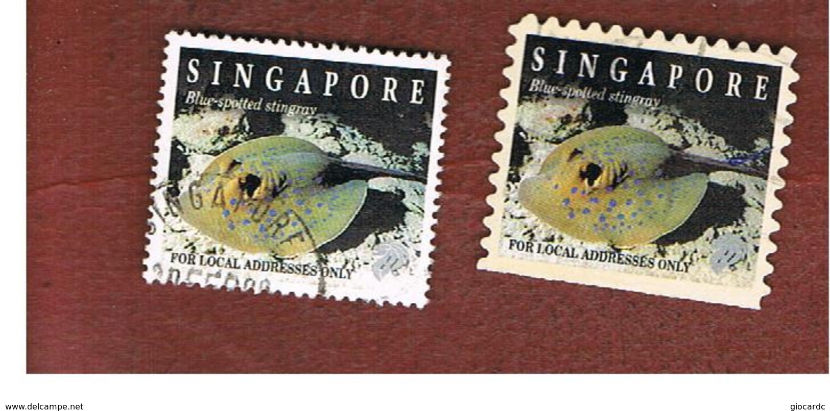 SINGAPORE   -  SG 784  -    1994  REEF-LIFE: BLUESPOTTED RIBBONTAIL RAY (2 DIFFERENT PERFORATIONS)    -  USED ° - Singapore (1959-...)