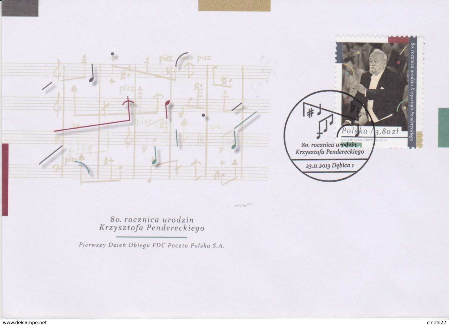 POLOGNE, FDC Compositeur Krzysztofa Pendereckiego, Musique, Cinema, 2013 - Musica