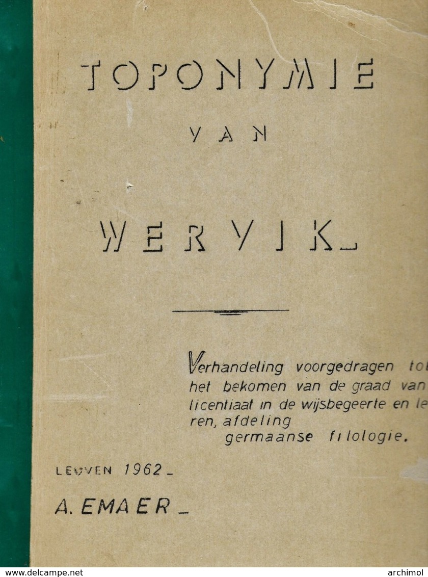 Toponymie Van Wervik - A. Emaer - Antiguos