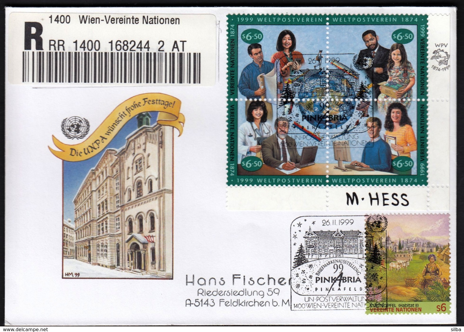 United Nations Wien Vienna 1999 / PINKABRIA, Pinkafeld / Philatelic Exhibition / R Letter - Philatelic Exhibitions