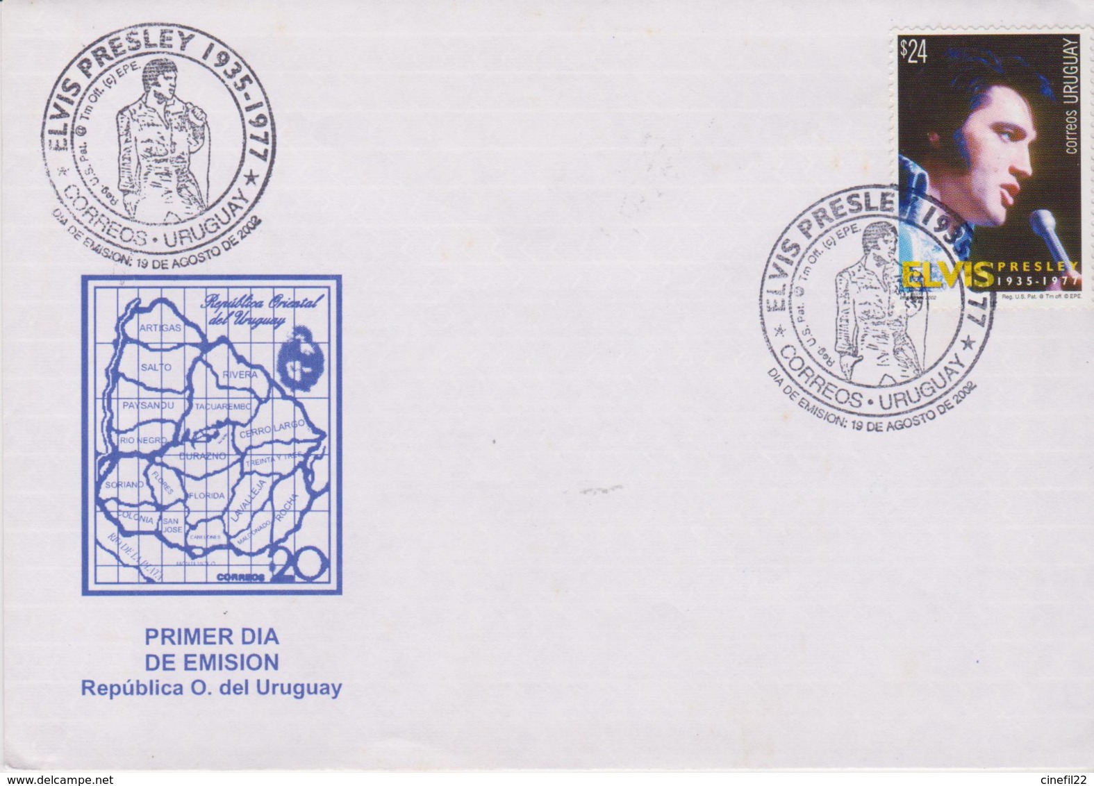 URUGUAY, FDC Elvis Presley, Chanson, Cinema, 2002 - Elvis Presley