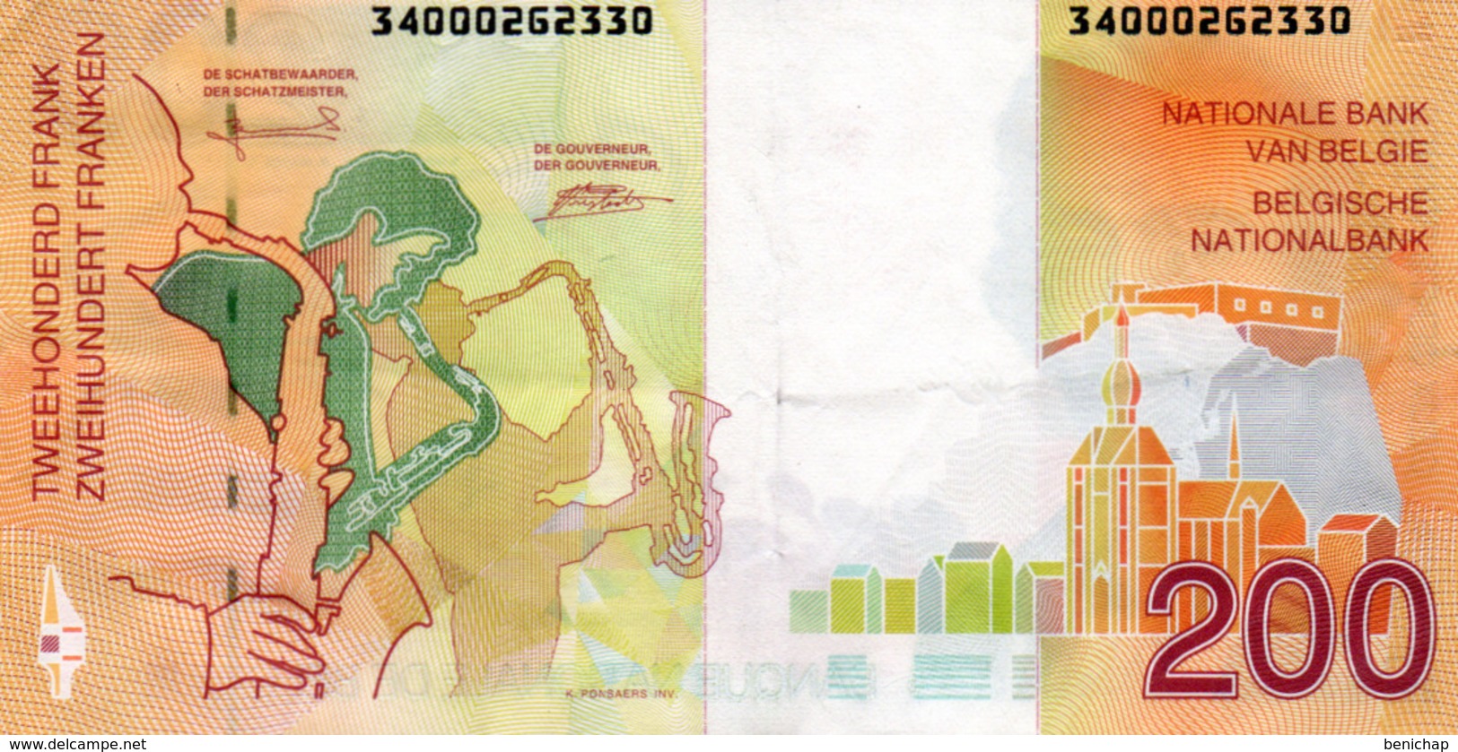 200 Francs Frank Adophe Sax-Saxophone - Belgique Belgïe - P. 148 - Verzamelingen