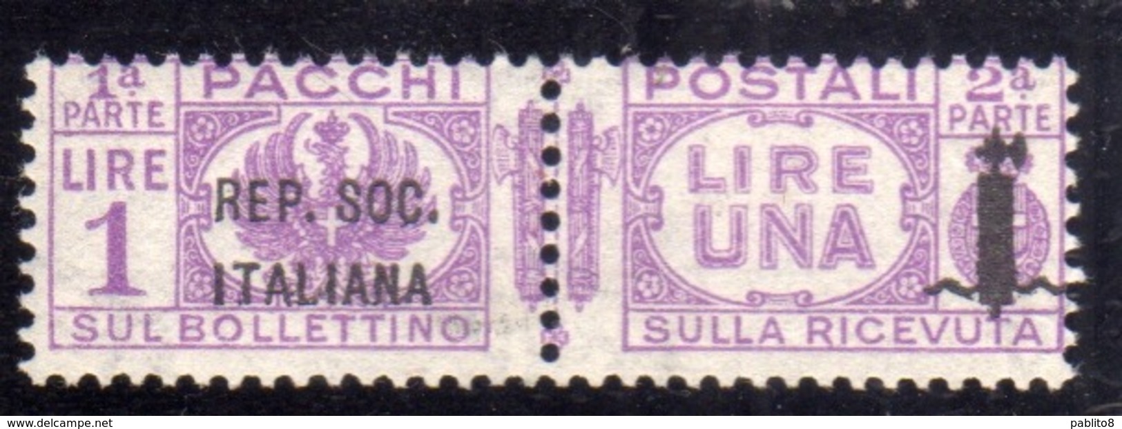 ITALIA REGNO ITALY KINGDOM 1944 RSI REPUBBLICA SOCIALE PACCHI FASCIETTO LIRE 1 LIRA MNH - Paketmarken