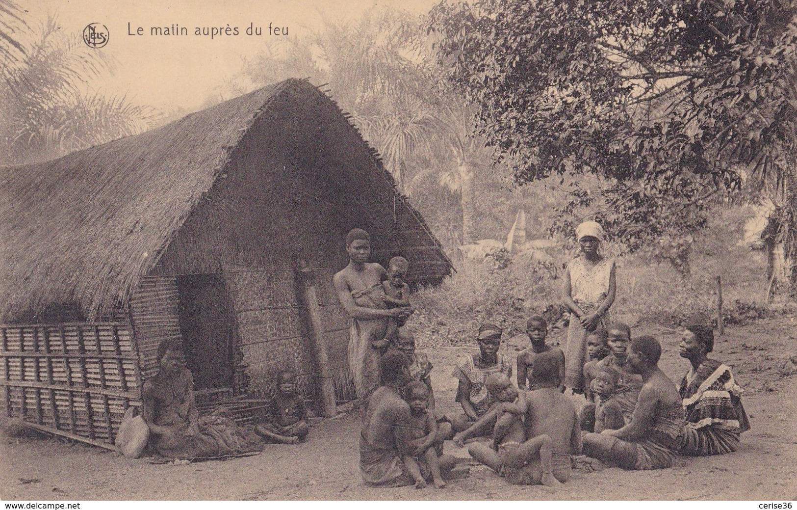 Congo Belge Le Matin Auprès Du Feu Circulée En 1923 - Congo Belge