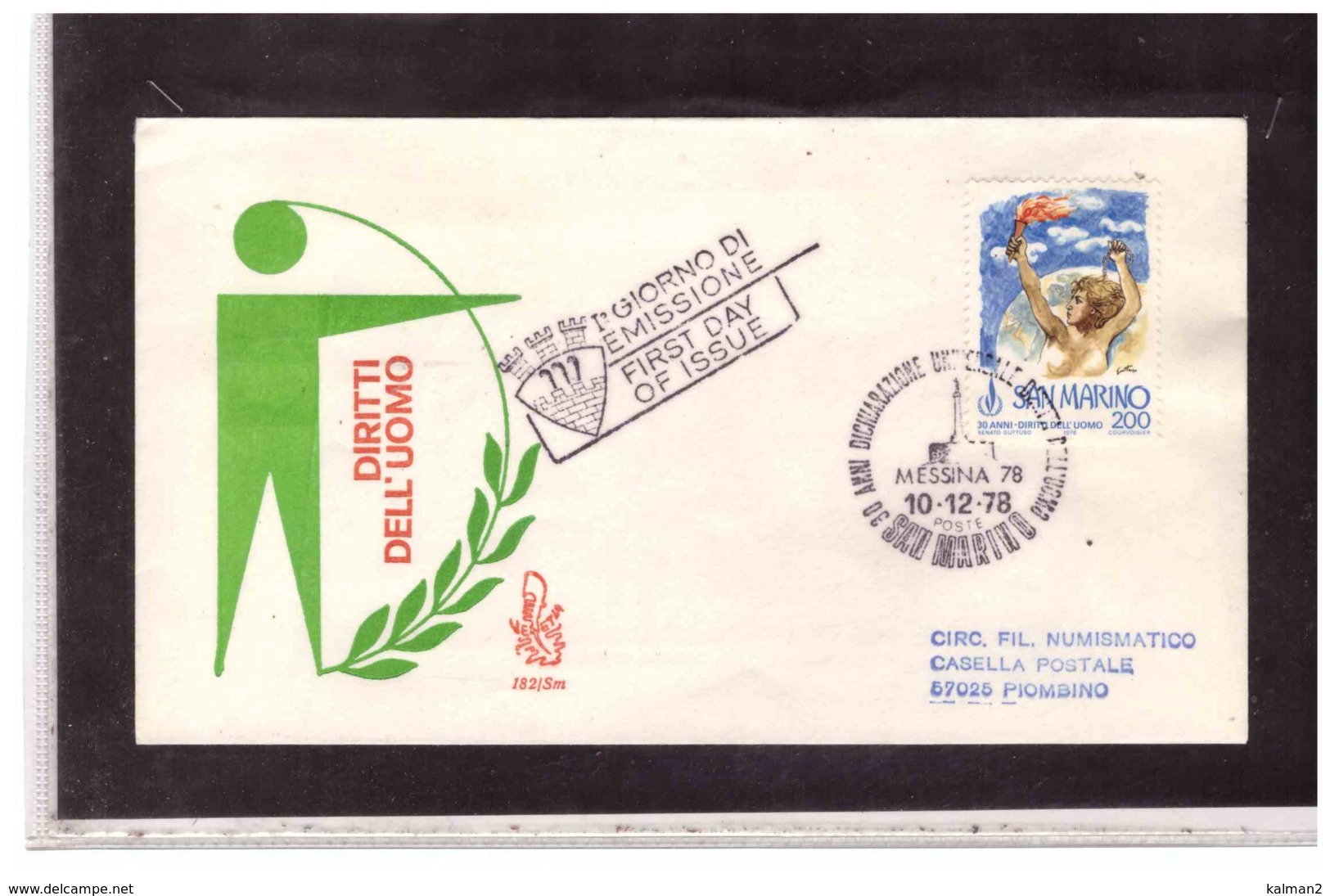 FDC5392  -   SAN MARINO  10.12.1978   /    FDC 30° ANN. DIRITTI DELL'UOMO   -  CAT. UNIFICATO  1012 - Other & Unclassified