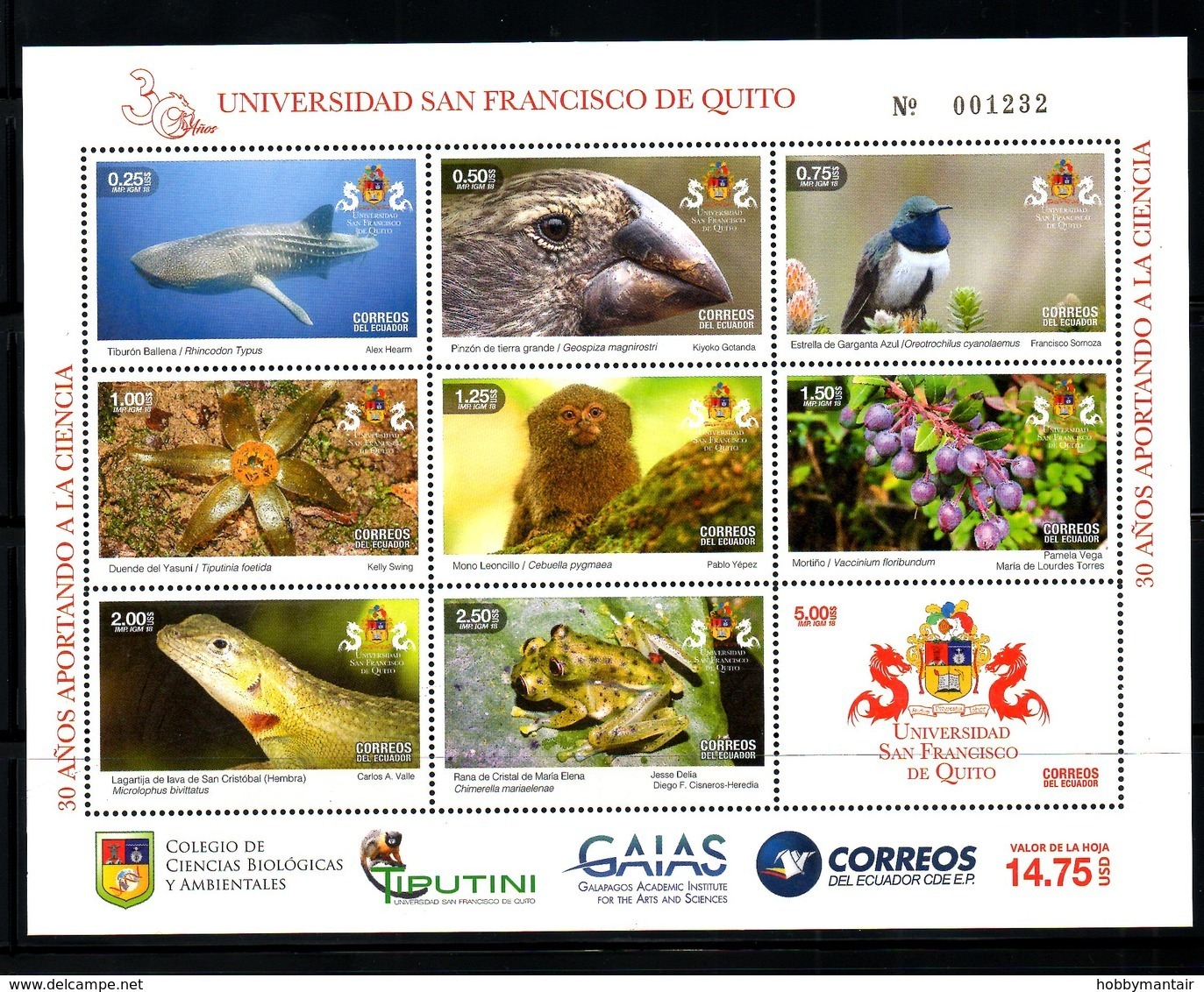 ECUADOR, 2018, BIRDS,REPTILES, SHARK, S/S, MNH** NEW!! - Autres & Non Classés