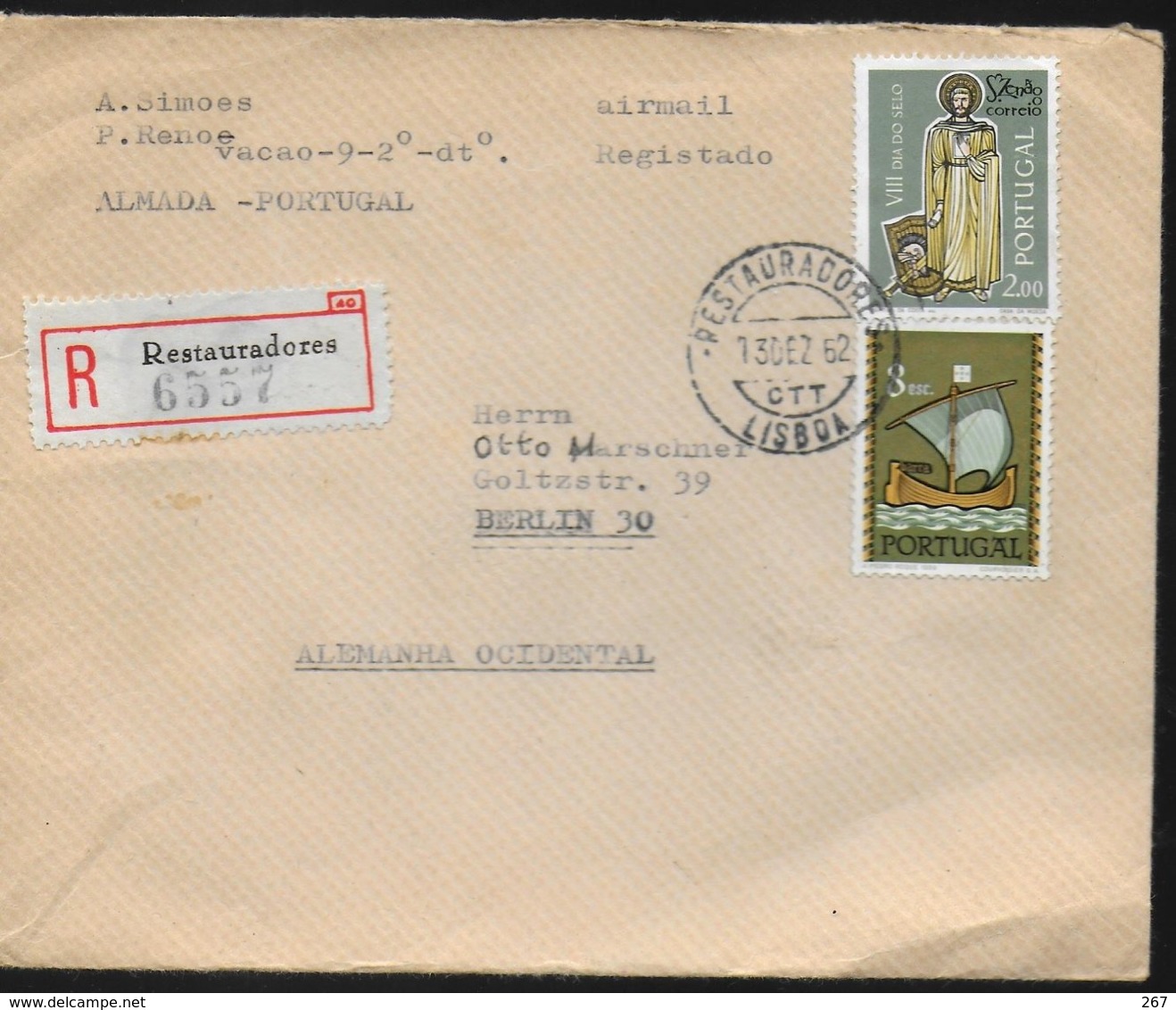 PORTUGAL   Lettre  Recommandée  1962 Religions Bateaux - Cristianismo