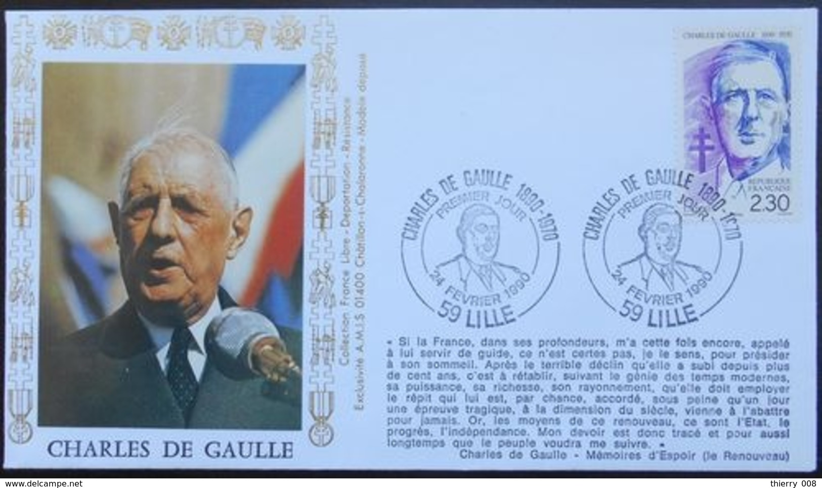 2634 France Centenaire Naissance Général De Gaulle Premier Jour Lille 59 Nord 24 Février 1990 - 1980-1989